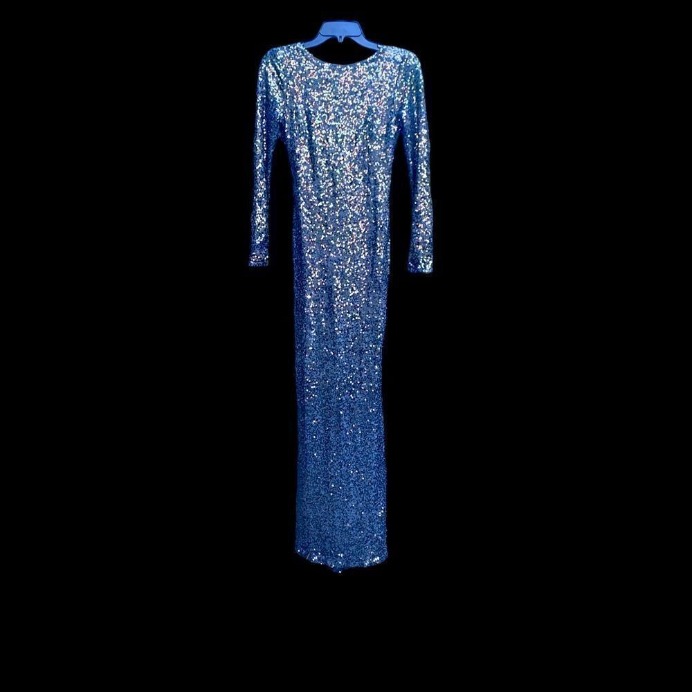 Badgley Mischka Silver Grey Sequin Gown Dress Size 4